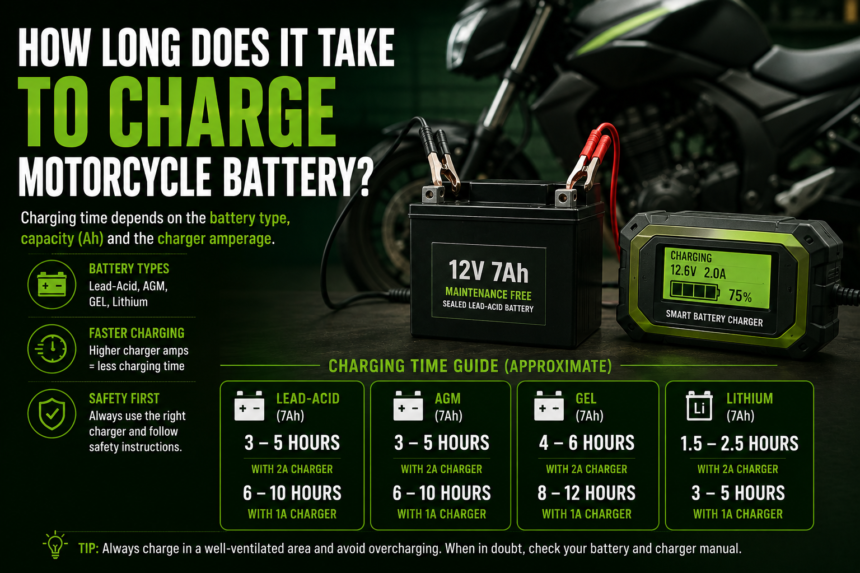 how long does it take to charge motorcycle battery​